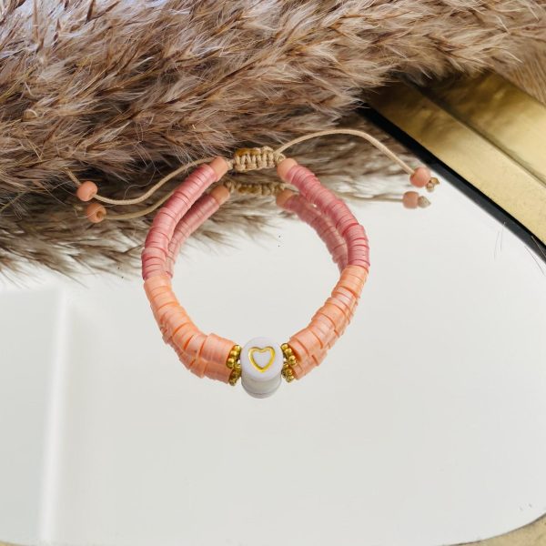 Bracelet perles Heishi 'Coeur Corail Shiny'- Enfant