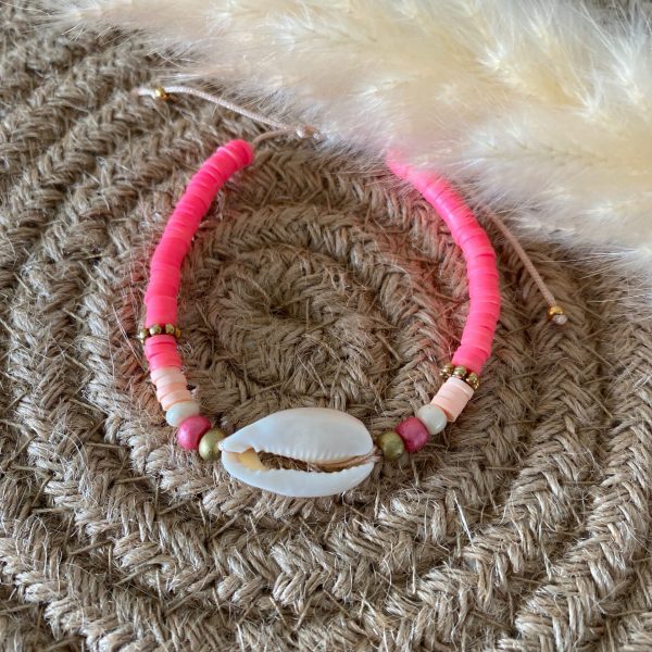 Bracelet perles Heishi 'Cauri fushia' - Femme