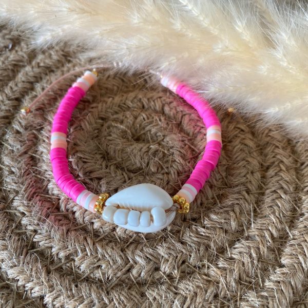 Bracelet perles Heishi 'Cauri Fushia' - Femme