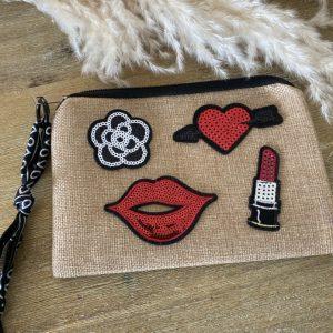 Pochette jute et bandana - Patchs sequins Bouche