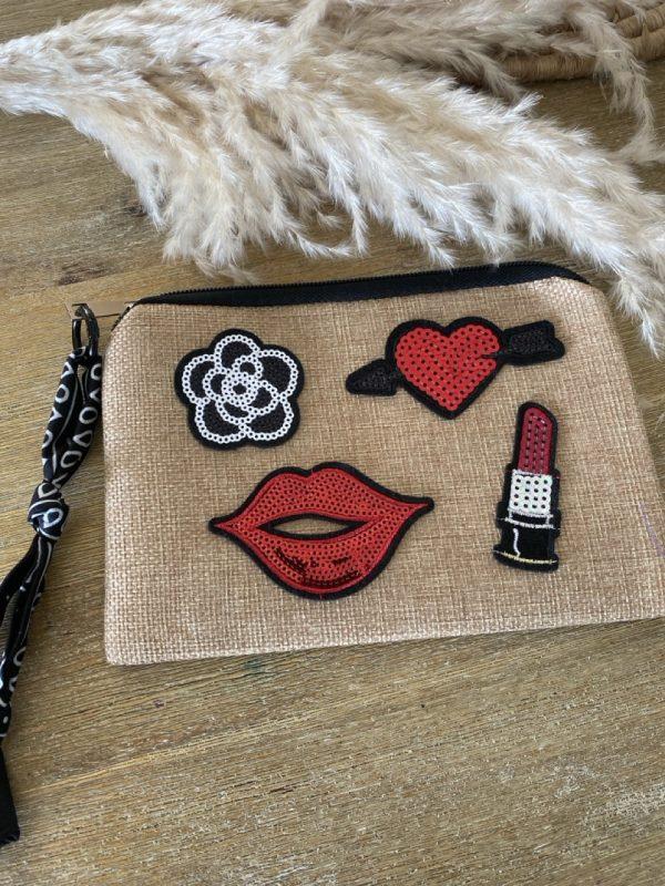 Pochette jute et bandana - Patchs sequins Bouche