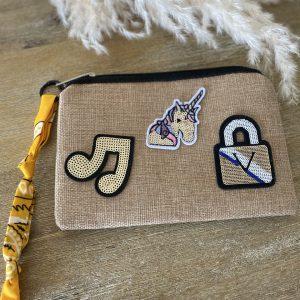 Pochette jute et bandana - Patchs sequins Music