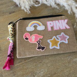 Pochette jute et bandana - Patchs sequins Pink