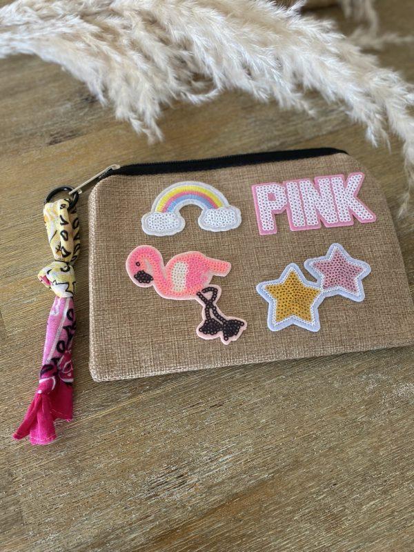 Pochette jute et bandana - Patchs sequins Pink