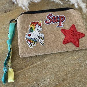 Pochette jute et bandana - Patchs sequins étoile