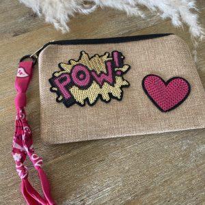 Pochette jute et bandana - Patchs sequins comics