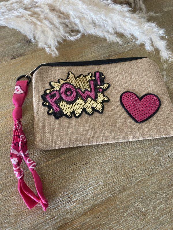 Pochette jute et bandana - Patchs sequins comics