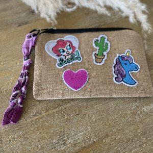 Pochette jute et bandana - Patchs sequins cactus