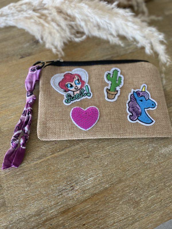 Pochette jute et bandana - Patchs sequins cactus