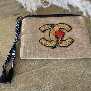 Pochette jute et bandana - Patch sequin Chanel