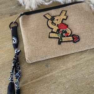 Pochette jute et bandana - Patch sequin YSL