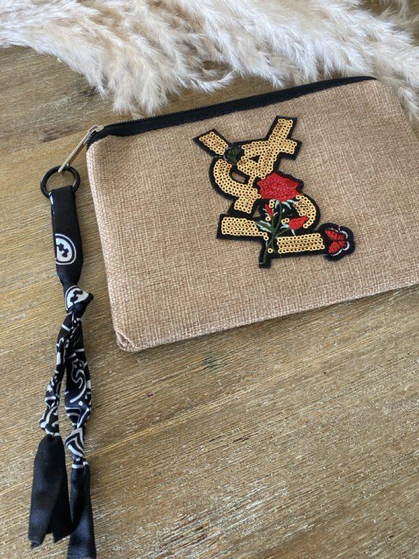 Pochette jute et bandana - Patch sequin YSL