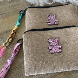 Pochette jute et bandana - Ourson strass