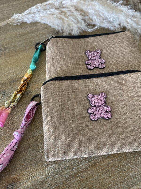 Pochette jute et bandana - Ourson strass