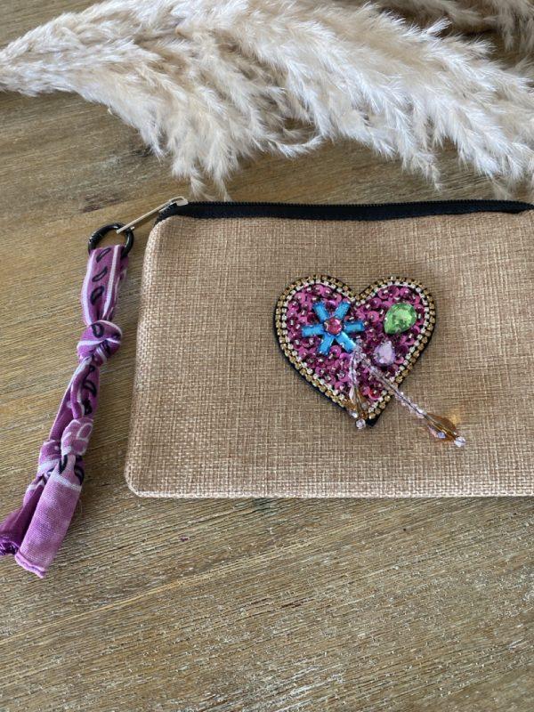 Pochette jute et bandana - Coeur strass – Image 6