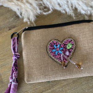 Pochette jute et bandana - Coeur strass
