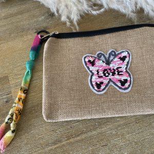 Pochette jute et bandana - Papillon fuchsia