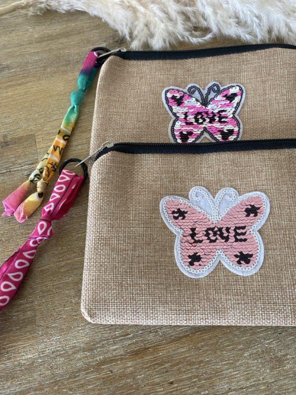 Pochette jute et bandana - Papillon rose – Image 6