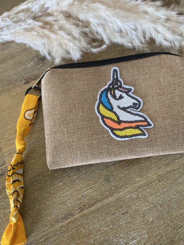 Pochette jute et bandana - Licorne