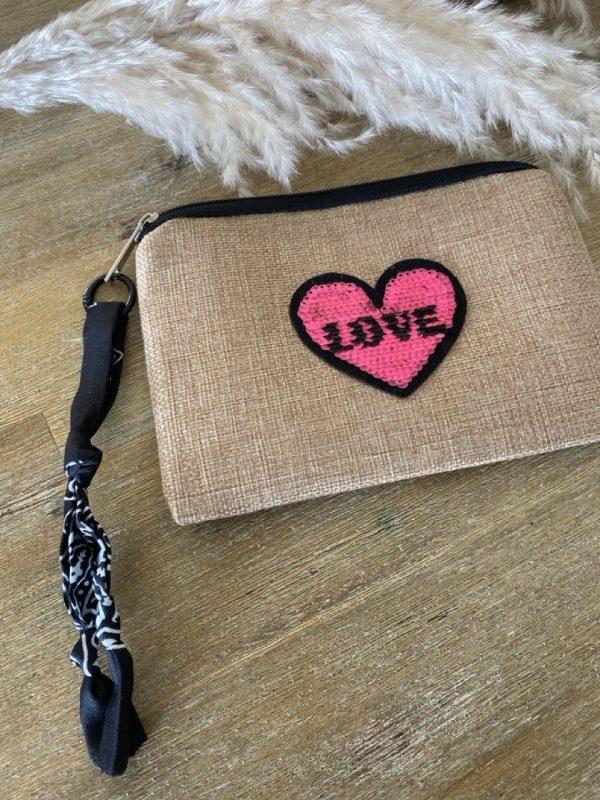 Pochette jute et bandana - Coeur