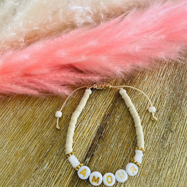 Bracelet perles Heishi 'Amour Beige' - Femme