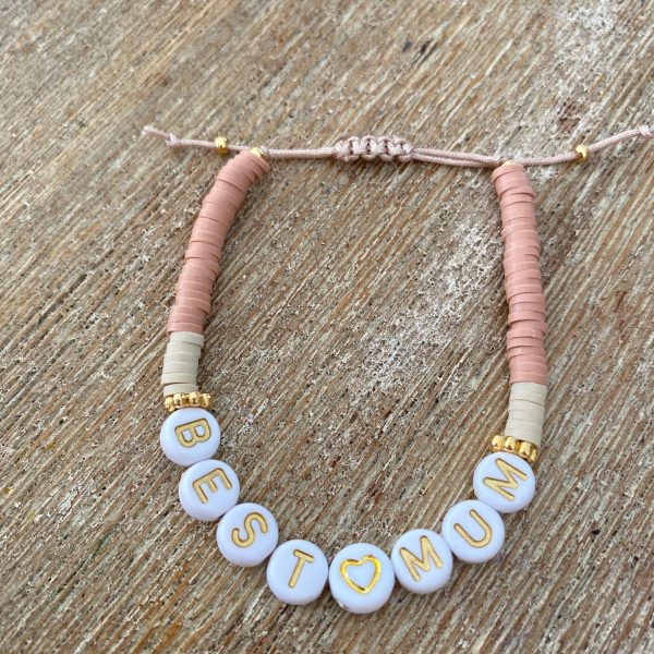 Bracelet perles Heishi - Pour les Mamans - Best Mum Camel et beige