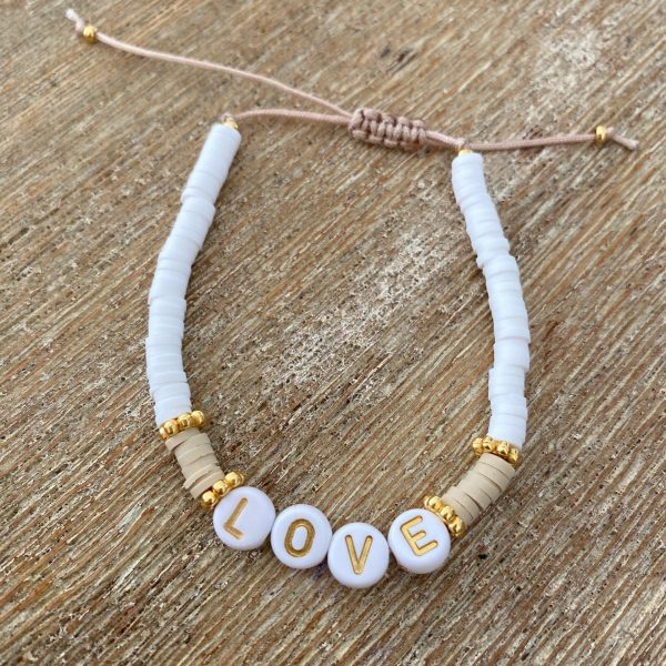 Bracelet perles Heishi 'Love Beige' - Femme