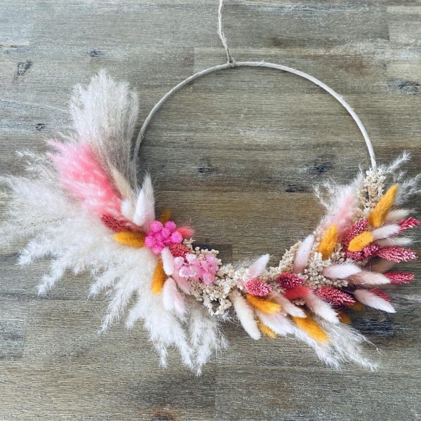 Couronne de fleurs séchées murale "Pink"