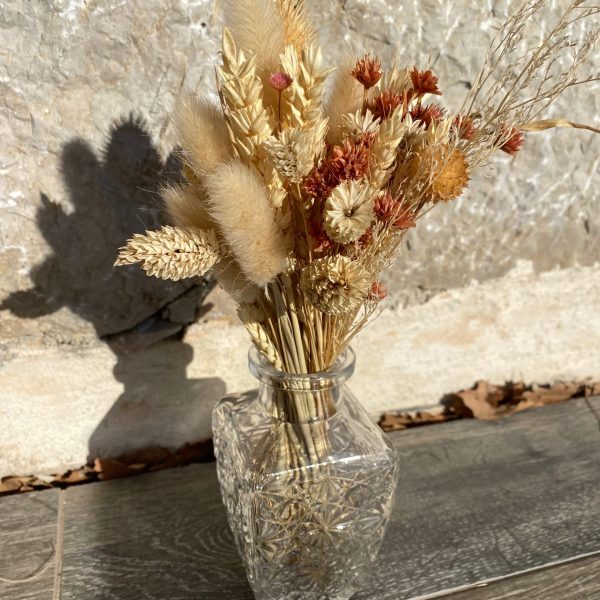 Mini Bouquet de fleurs séchées "terra" et vase gravé