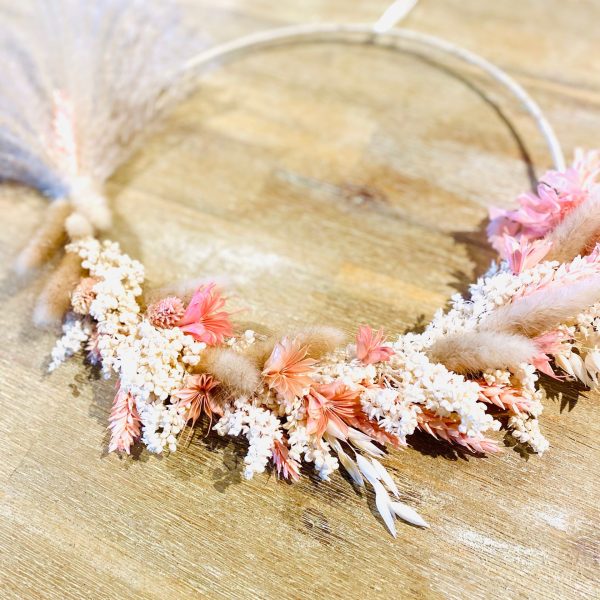 Couronne fleurs séchées murale - Poudré