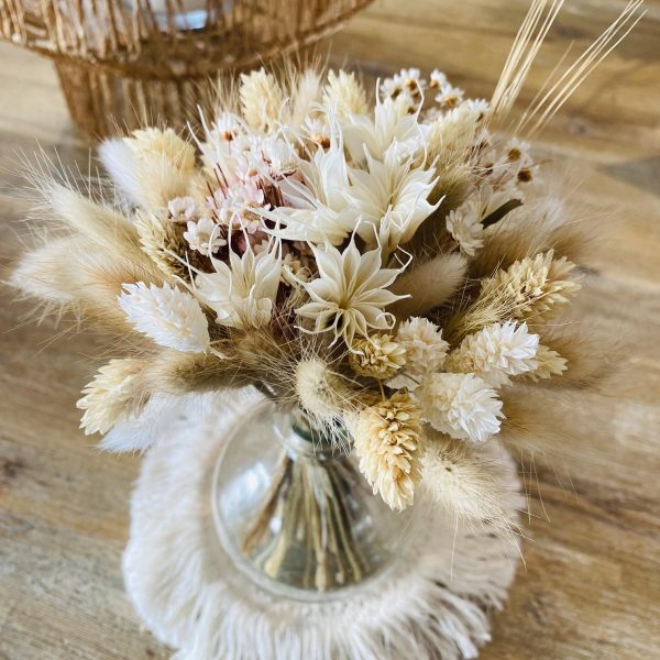 Fleurs séchées avec son vase et sous vase bohème - Naturel