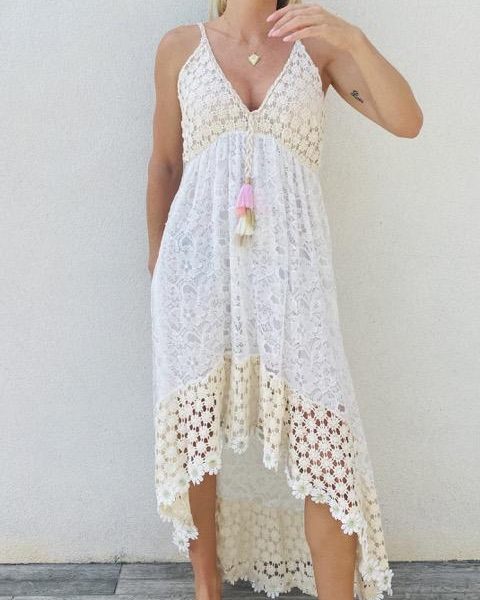 Robe Bohème en dentelle fines bretelles
