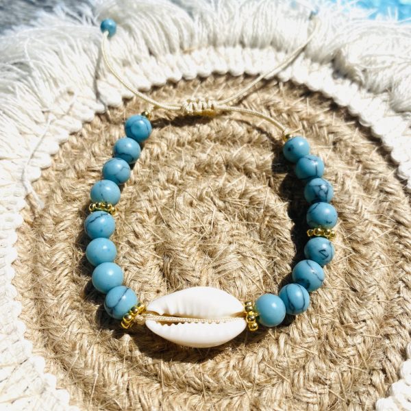 Bracelet Pierres Turquoise 'Cauri' - coulissant