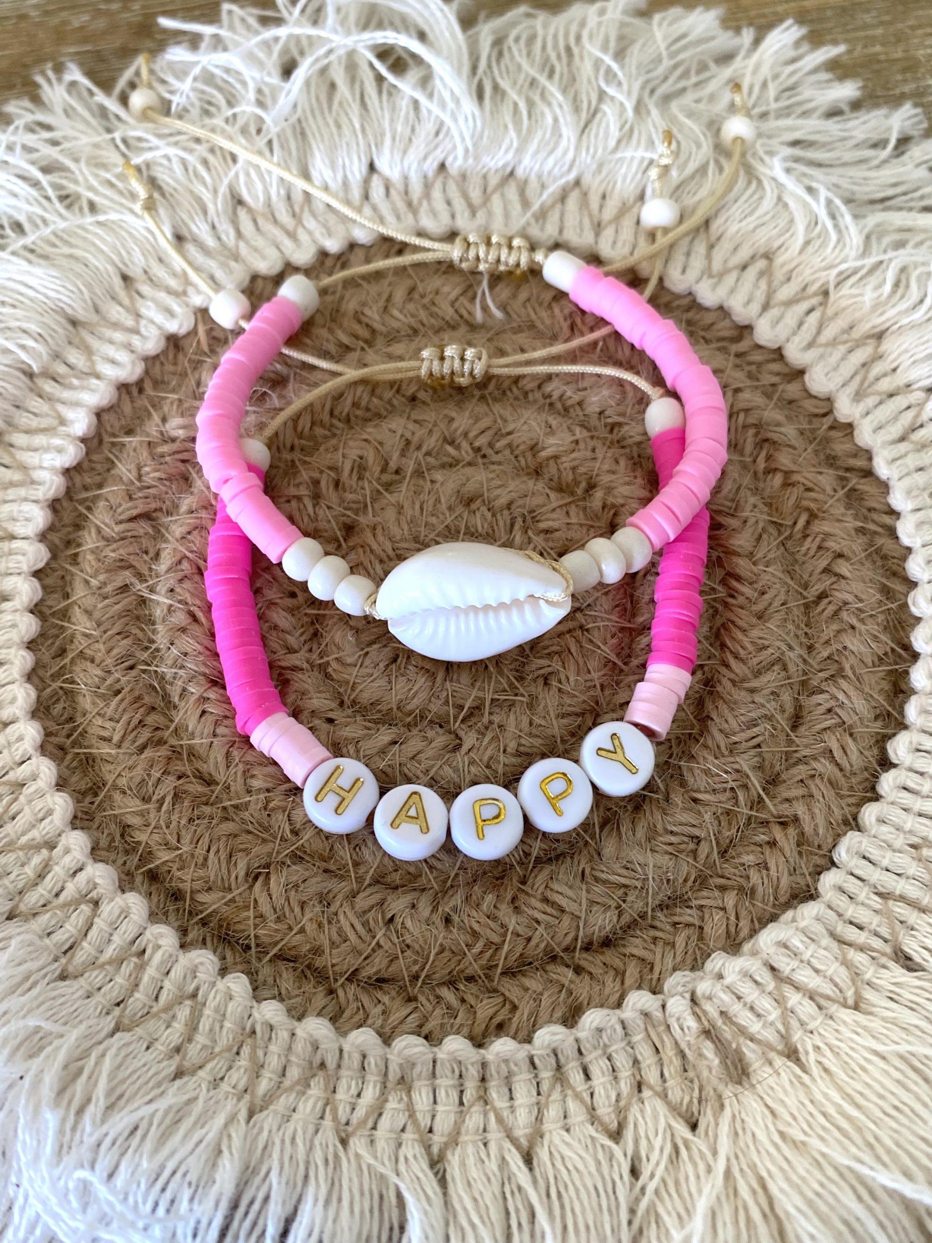 Bracelet perles Heishi 'Cauri fushia' - Femme - Concept Bohème