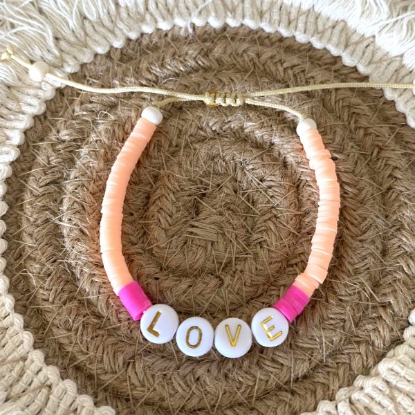 Bracelet perles Heishi 'Love Corail' - Enfant