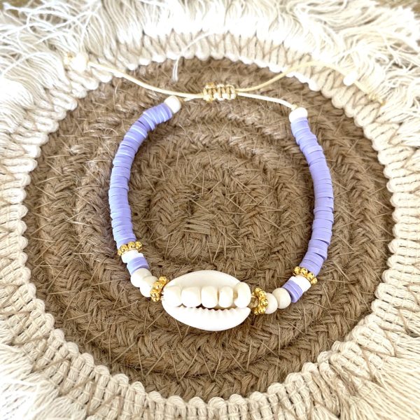 Bracelet perles Heishi 'Cauri Mauve' - Femme