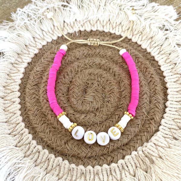 Bracelet perles Heishi 'Love Fushia et Blanc' - Femme