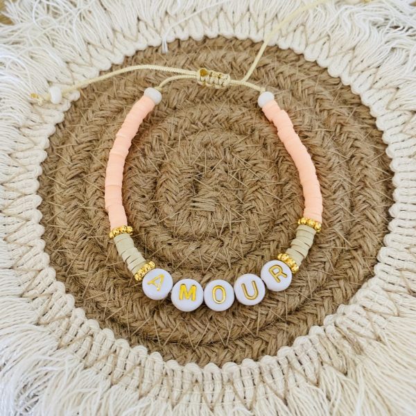 Bracelet perles Heishi 'Amour' Corail - Femme