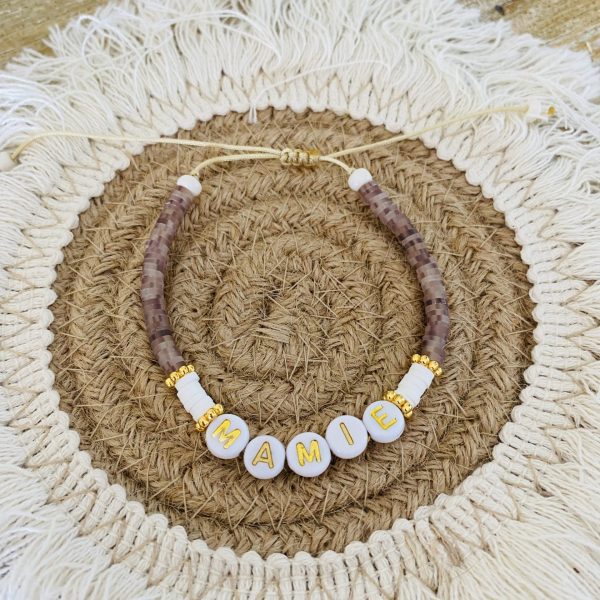 Bracelet perles Heishi 'Mamie' Marron et blanc - Femme