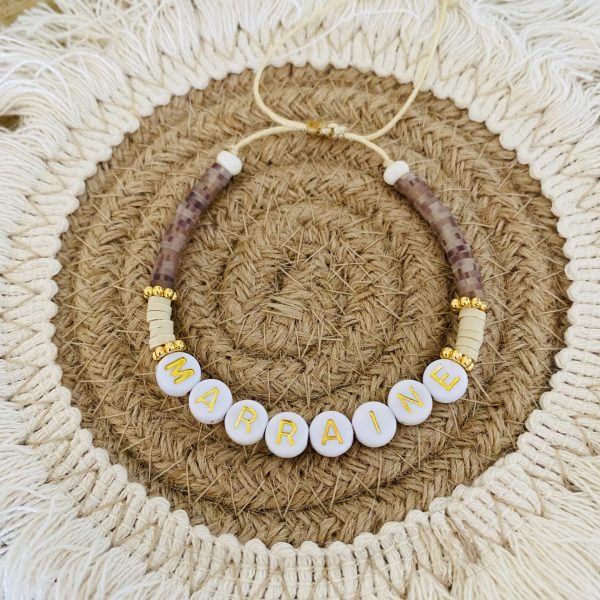 Bracelet perles Heishi 'Marraine' Marron et beige - Femme
