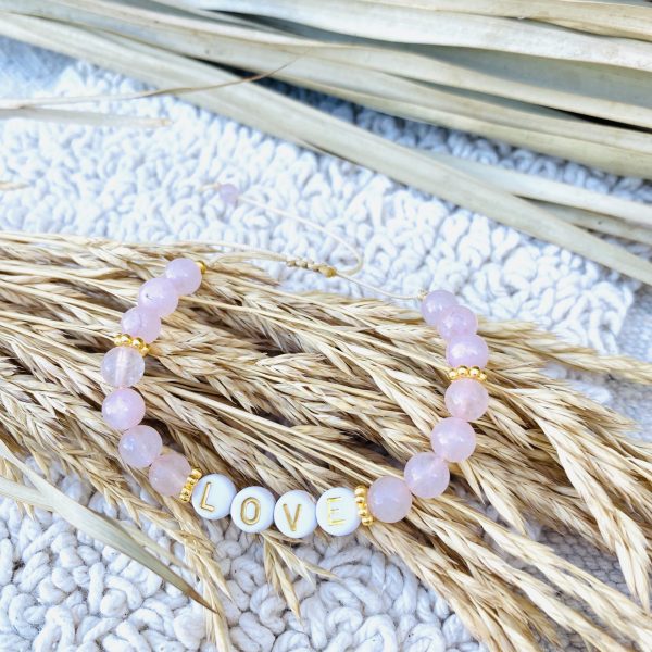 Bracelet Pierres Quartz Rose 'Message' - coulissant