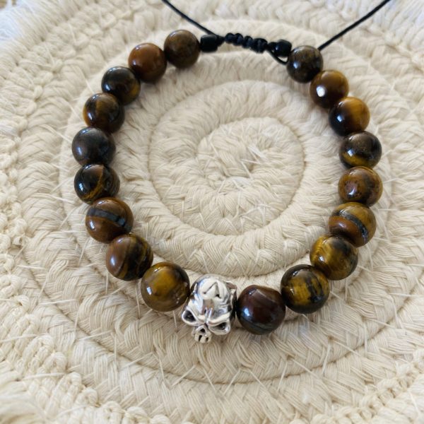 Bracelet Pierres Oeil du tigre - Tête de mort - Homme