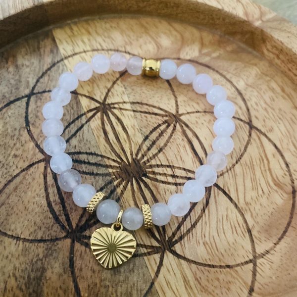 Bracelet Pierres Quartz Rose 'Coeur' - élastique