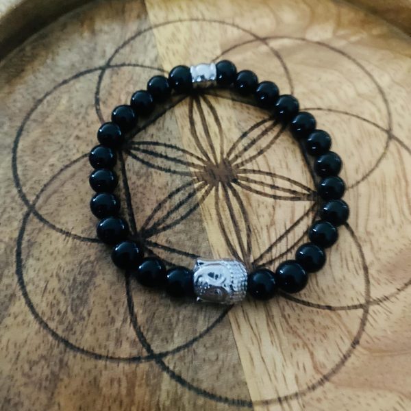 Bracelet Pierres Obsidienne 'Buddha' - élastique