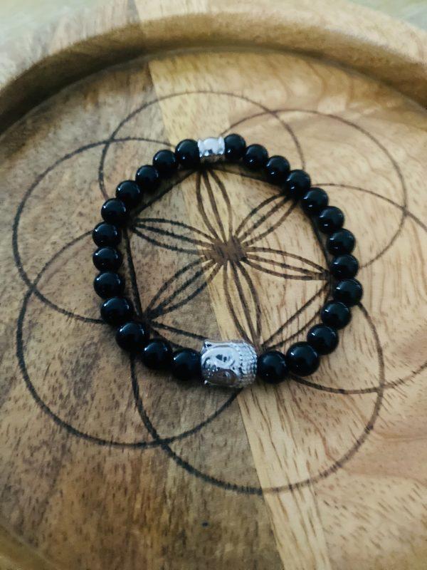 Bracelet Pierres Obsidienne 'Buddha' - élastique