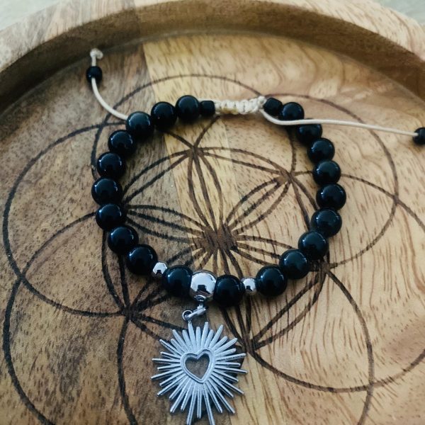 Bracelet Pierres Obsidienne 'Coeur sacré' - coulissant