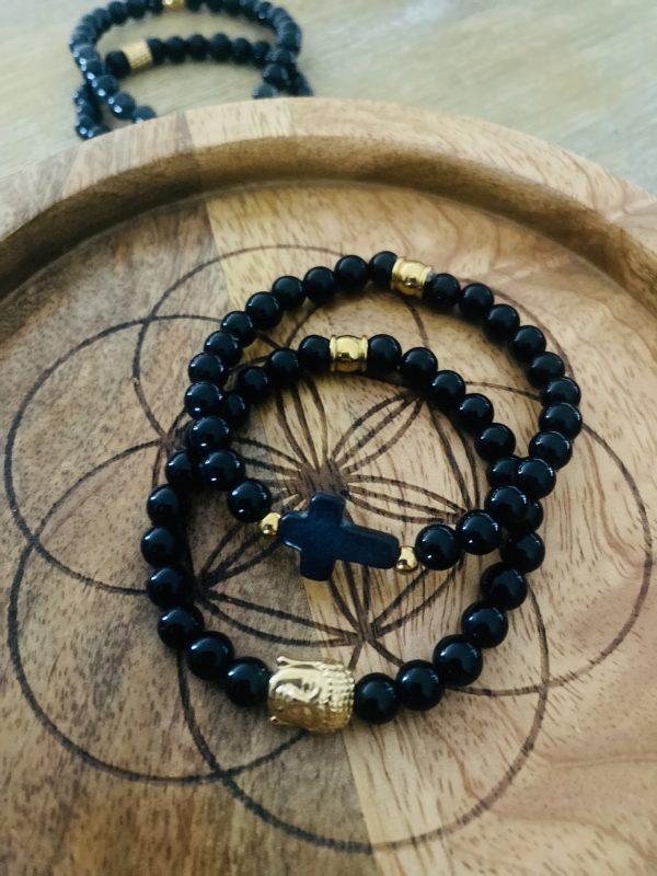 Bracelet Pierres Obsidienne 'Buddha' - élastique – Image 2