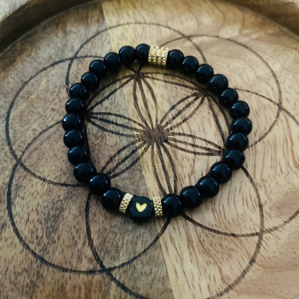Bracelet Pierres Obsidienne 'Petit Coeur' - élastique