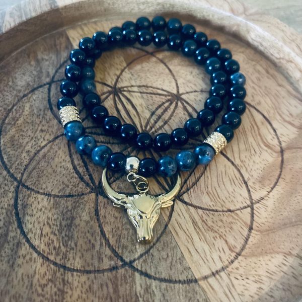 Bracelet Double Pierres Obsidienne - Tête de Buffle