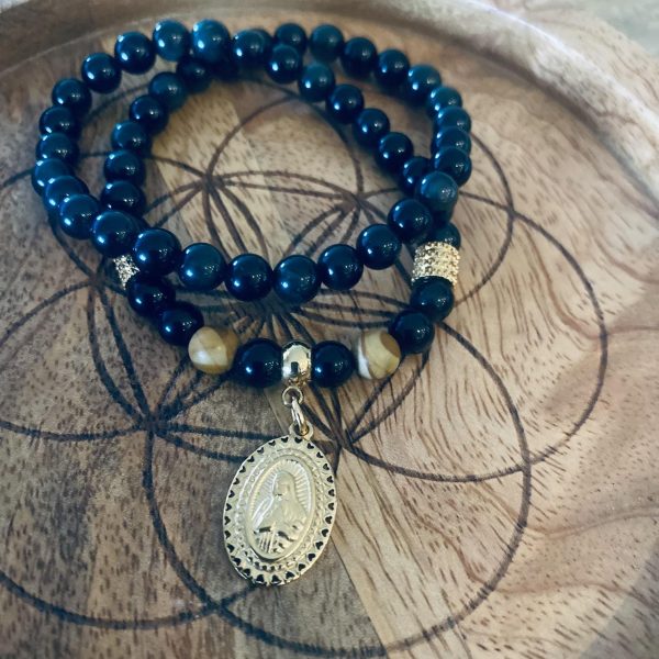 Bracelet Double Pierres Obsidienne - Vierge